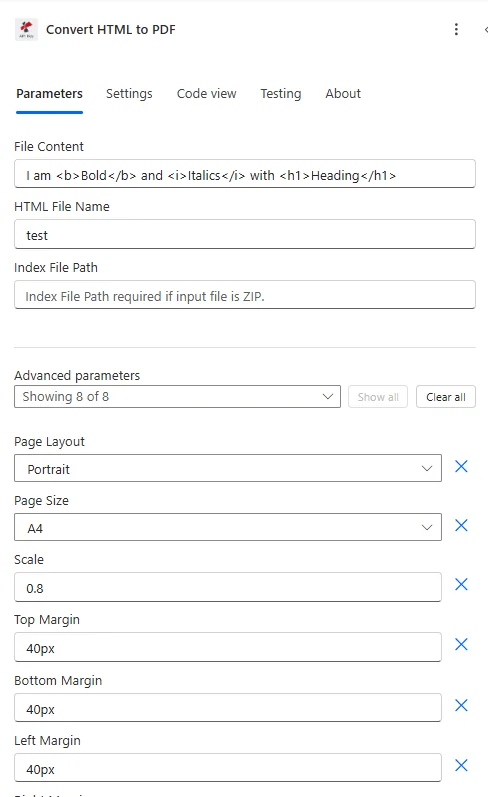 Clicca per ingrandire Da HTML a PDF Power Automate